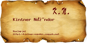 Kintner Nándor névjegykártya
